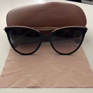 Longchamp Black Havana Cat-Eye Sunglasses with case